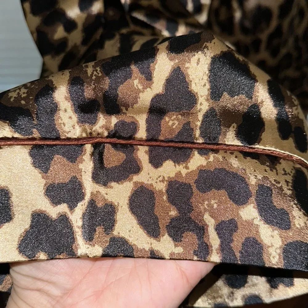 Satin 2X Animal Print Tan Black Brown Wide Leg Pajama Pants - Picture 5 of 8